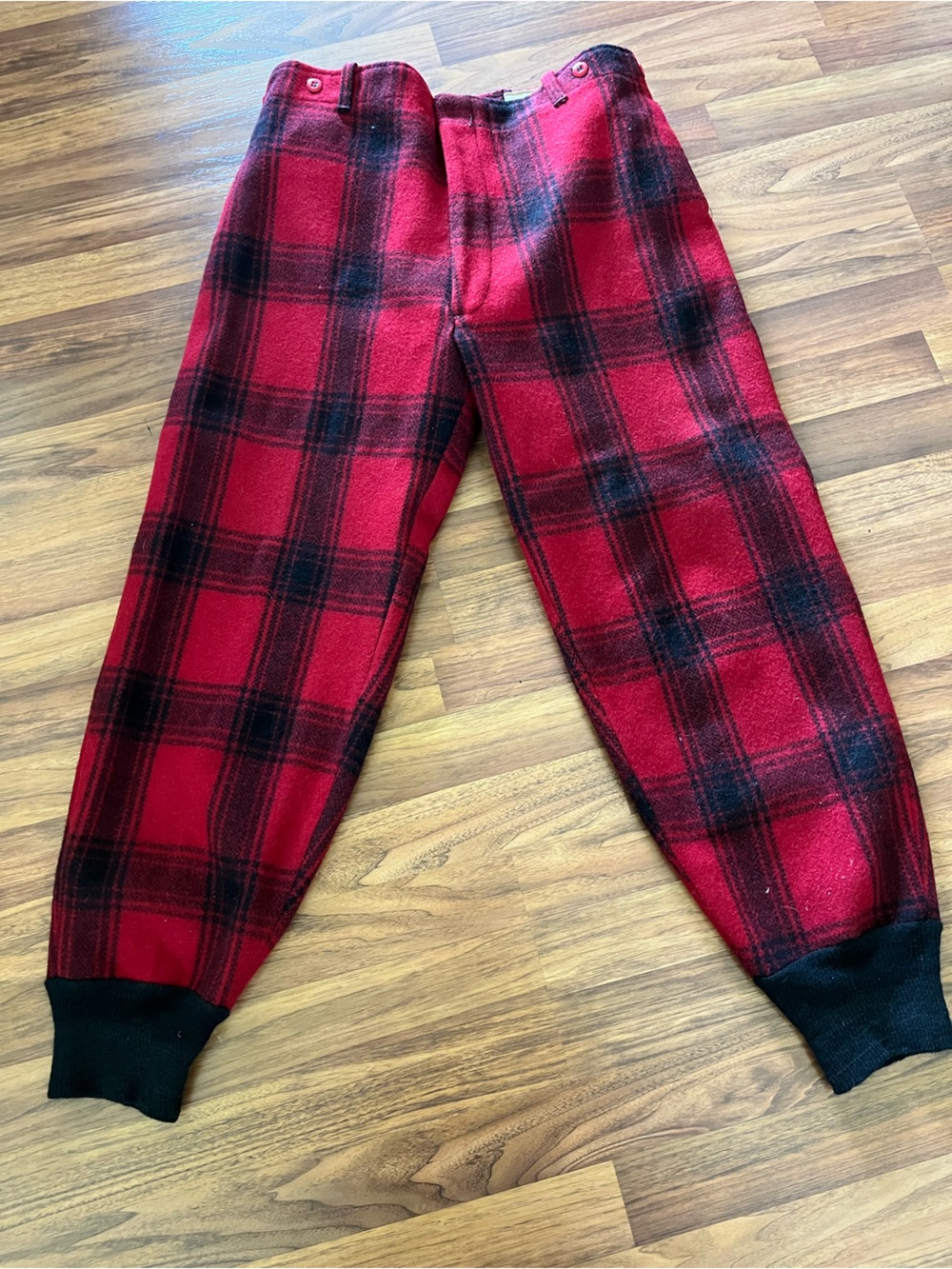 Vintage 50’s 36 x 29 Red and Black Plaid Wool Hunting pants.